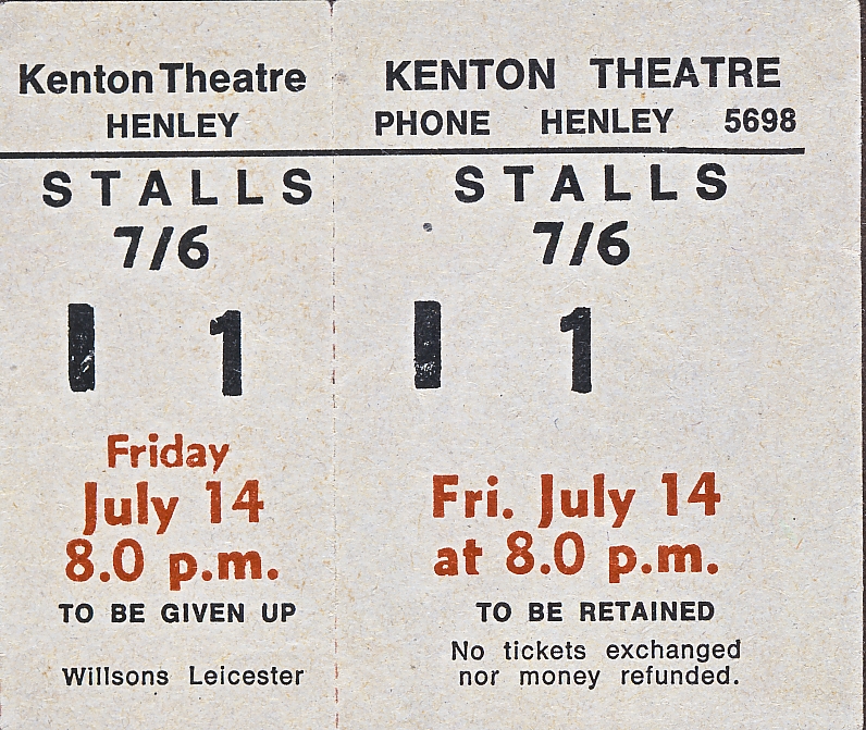 Kenton Theatre ticket stub for Five Finger Exercise