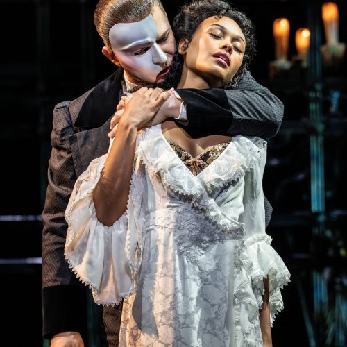 Dean Chisnall as The Phantom and Beatrice Penny-Touré as Christine - Photo by Johan Persson