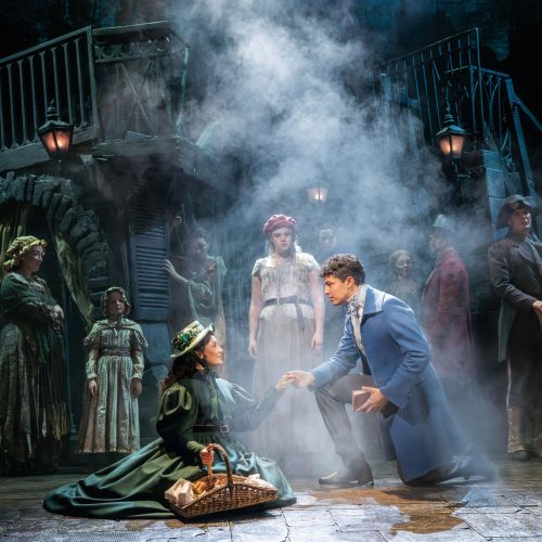 Izzi Levine as Cosette, Thiago Phillip Felizardo as Marius - Photo by Johan Persson
