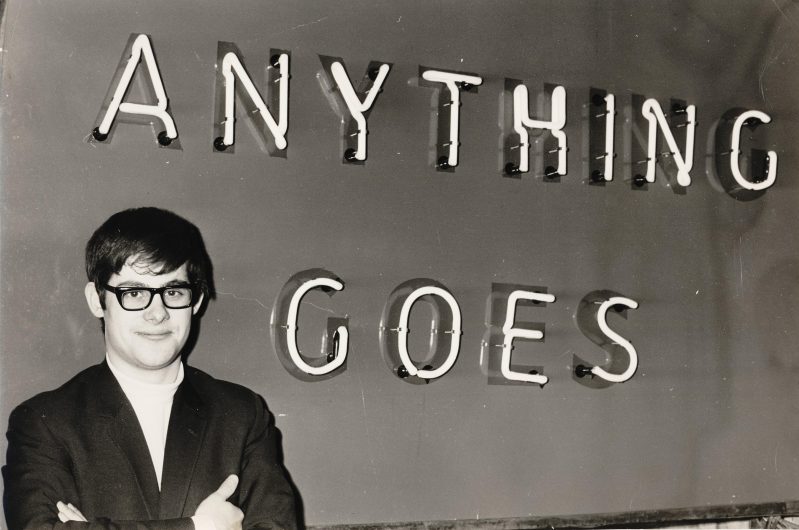 Cameron Mackintosh, aged 23, outside his first London production, Anything Goes, Saville Theatre.