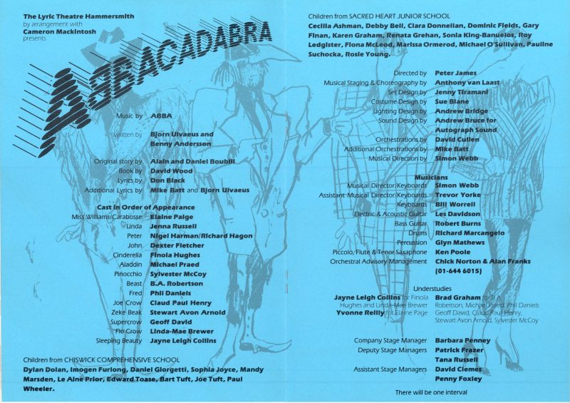 Cast list from the programme of Abbacadabra - Cast List