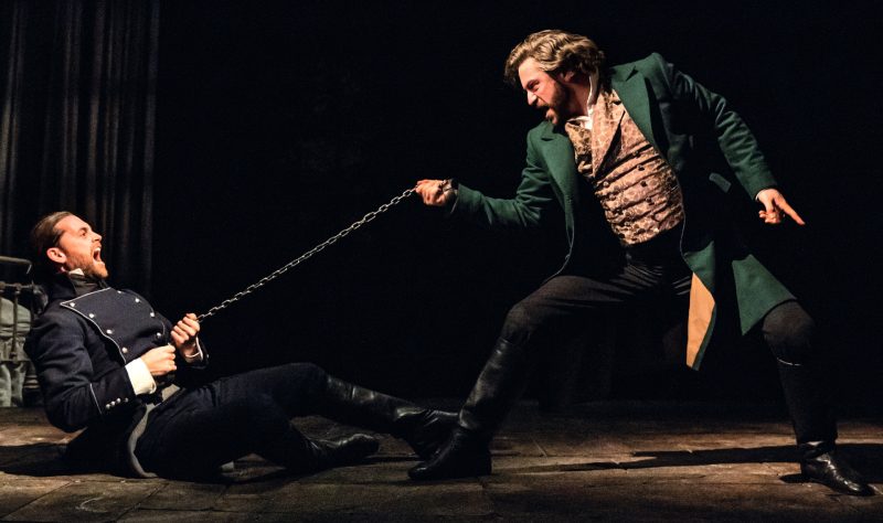 Jon Robyns as Jean Valjean and Bradley Jaden as Javert in the new production of Les Misérables at the Sondheim Theatre in 2019
