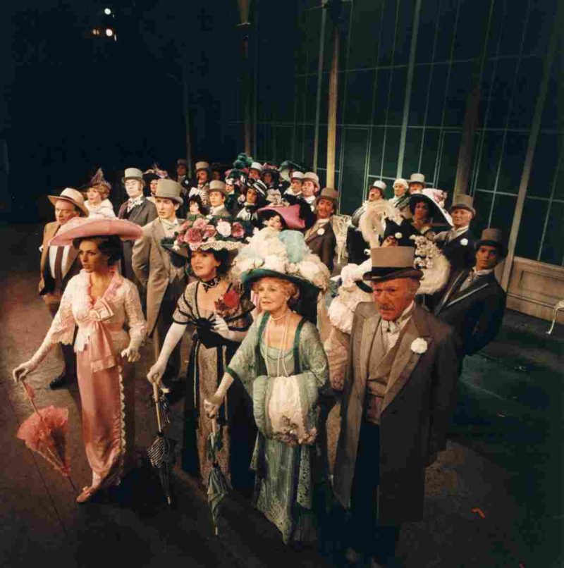 The company with Liz Robertson as Eliza Doolittle during the 'Ascot Gavotte' in My Fair Lady, London Wilson Ltd
