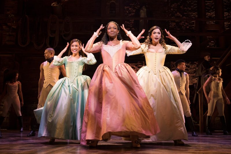 Rachelle Ann Go as Eliza, Rachel John as Angelica and Christine Allado as Peggy