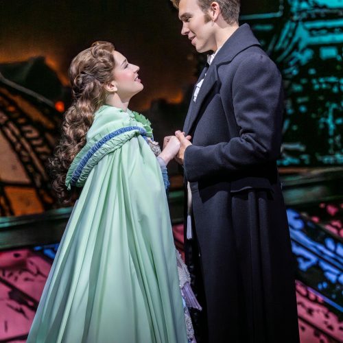 Lily Kerhoas as Christine, Adam Rhys-Charles as Raoul. The Phantom of the Opera. Photo by Johan Persson